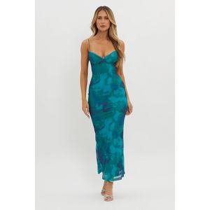 Soldes d'été : Robe longue femme dos nu, sexy, élégante, décontractée, pour les vacances, style licou, tie-dye, effet enveloppant, tissée, taille naturelle, lavable - Product Image 1
