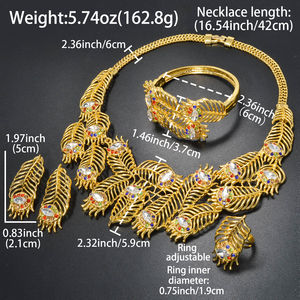 Ensemble de bijoux bohèmes de luxe plaqué or 14 carats avec zircon, comprenant boucles d'oreilles, bague, collier et bracelet - Product Image 6