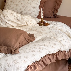 Floral Print Cotton Four-Piece <b>Bedding</b> <b>Set</b> Double-Layer Yarn Breathable Home Use - Product Image 2