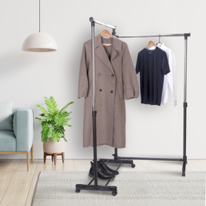 Rak <span class=keywords><strong>Display</strong></span> Lantai Satu Tingkat dari Baja Anti Karat untuk Pakaian Wanita dengan Rel Emas dan Desain Multifungsi - Product Image 6