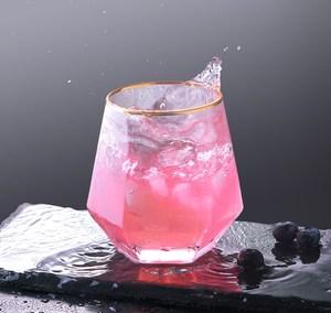 Wholesale 350ml Borosilicate Glass Gold Rim <strong>Diamond</strong> Shape Coffee Water Cocktail Whisky Vodka Glass Cup <strong>glassware</strong> - Product Image 2