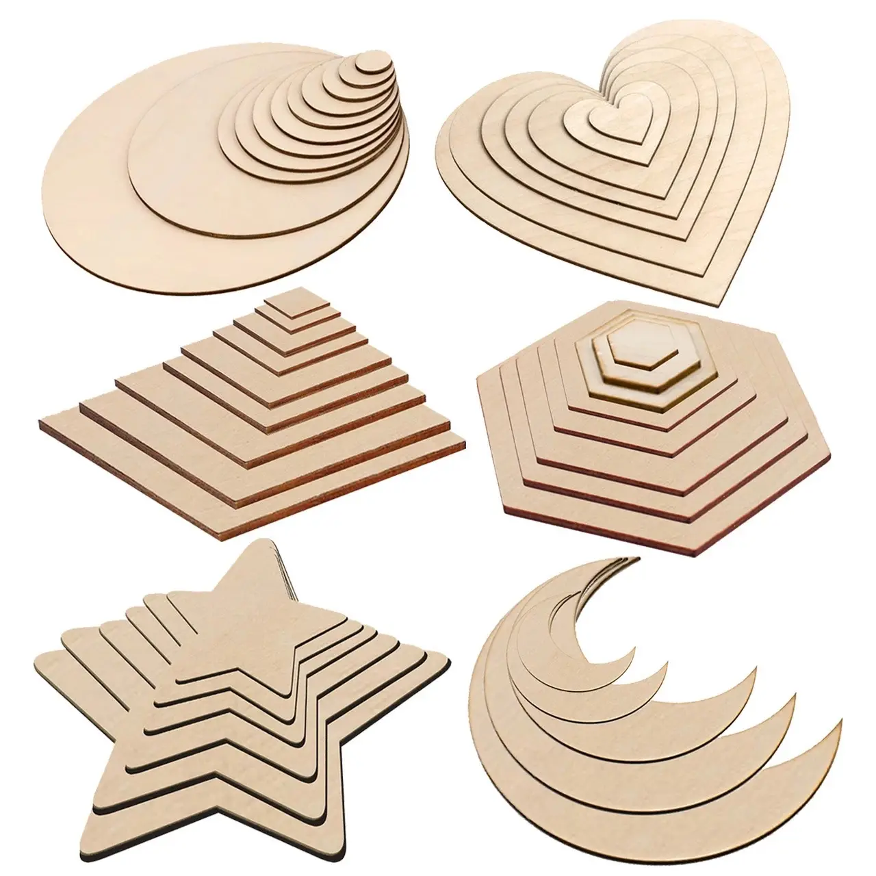 Cheap Wood Burning Pieces 1-40cm Unfinished Wood Blank Round Slices Laser Cutting Wooden Circles For Craft DIY