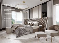 Ensemble de meubles de chambre à coucher de luxe, collection sur mesure de designer, comprenant un lit grand format de style moyen-oriental en or