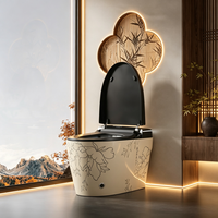 Toilette en céramique rétro avec motif floral de pivoine, WC monobloc de luxe à poser au sol pour salle de bain