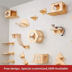 Étagère <span class=keywords><strong>hamac</strong></span> pour chat en bois, griffoir mural gravé, perchoirs d'escalade pour chat, griffoir multifonction, ensembles de meubles pour chat, pont, échelle - Product Image 2