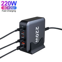 Type C 100W 45W 20W Dc 220 Volt 50Hz Adaptateur électrique pour ordinateur portable domestique Chargeur de bureau 6 ports Chargeur 220W Gan Pd