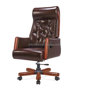 Modern Leather CEO Executive Office <b>Chair</b> with Revolving Feature Mahogany Color School & Hotel Use From Guangzhou - Product Image 5