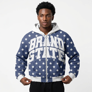 OEM Custom Star Pattern Oversized Puff Print Zipper <b>Jacket</b> Custom Logo Fleece Streetwear Hip Hop <b>Punk</b> Style Grunge Hoodies - Product Image 2