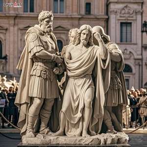 Estatua famosa Católica Cristiana talla de piedra grande primera estación Jesús condenó <span class=keywords><strong>muerte</strong></span> mármol blanco Jesús 14 estación escultura - Product Image 4