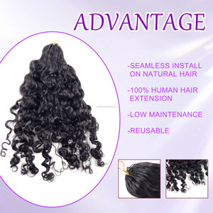 # Extensions de cheveux humains de luxe 1B, double brin, <span class=keywords><strong>pointe</strong></span> plume, bouclés birmanes, pour crochet - Product Image 5