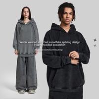 Herbst/Winter Neuerscheinung Retro Distressed Einfarbiger Hoodie Herren Locker Sitzender Trendiger Reiner Baumwoll-Waschpullover 400g+ Schwarz