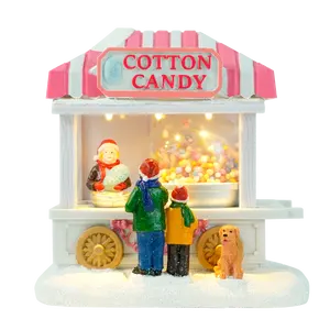 Christmas LED lighted Village Cotton Candy Shop Battery Operated Christmas Village Houses for Home Table Display