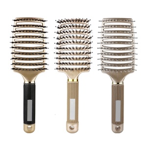 Spazzola per Massaggio con Manico in Gomma Antistatica, Setole di Cinghiale e Nylon, Design Curvo - Product Image 1