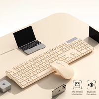 Clavier d'ordinateur silencieux de bureau 104 touches 2.4G / BT à double mode Combo clavier et souris sans fil multimédia
