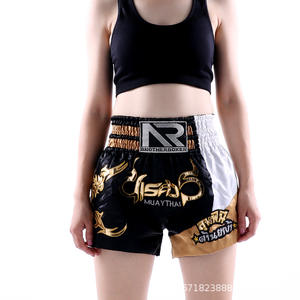 Pantalones cortos personalizados Muay Thai de tela negra al por mayor pantalones cortos de boxeo Muay Thai - Product Image 6