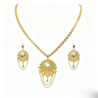 Parure de bijoux plaqué or 24 carats avec pendentif filigrané, collier à pampilles ajourées et boucles d'oreilles pour femme, bijoux de mariée arabes de Dubaï
