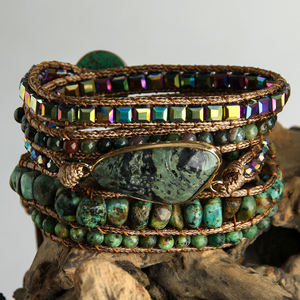 <span class=keywords><strong>Bracciale</strong></span> Boho alla Moda con Pizzo Nero, Rodonite, <span class=keywords><strong>Turchese</strong></span> Africano, Pietre Naturali e Ciondolo Verde Erba, Braccialetti Avvolgenti Intrecciati a 5 Fili - Product Image 1