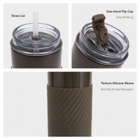 Tasse de voyage isotherme en acier inoxydable personnalisable avec logo, mug thermique à double paroi sous vide avec poignée antidérapante en silicone et couvercle à paille