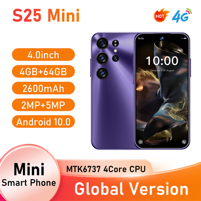 Expandable Storage S25 Mini Smartphone 4GB+64GB Single SIM+TF Card Slot 4.0 Inch Screen MTK6737 2600mAh 5MP+2MP CDMA French