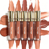 Huile à lèvres repulpante minérale waterproof, étiquette privée, tubes carrés avec capuchon doré, gloss à lèvres nude velours, vente en gros