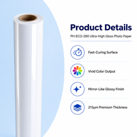 Papel Fotográfico en Rollo TREES PH-ECO-280 de Alto Brillo, Resistente al Agua, Compatible con Tinta Eco-Solvente UV, para Impresión de Pósters