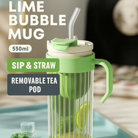 Gobelet en verre de 550 ml avec paille, grande capacité, infuseur à thé, tasse en verre pour infusion à froid, avec poignée, pour café glacé, jus et eau