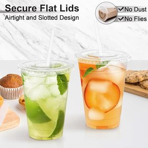 Gobelets en papier jetables pour boissons froides 8 oz, simple paroi, qualité alimentaire, blancs, avec couvercle et paille - Product Image 6