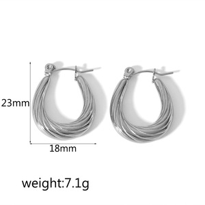 Aros de Oro de 18K y Acero Inoxidable con Diseño Geométrico de Rayas, Unisex, para Uso Diario - Product Image 4