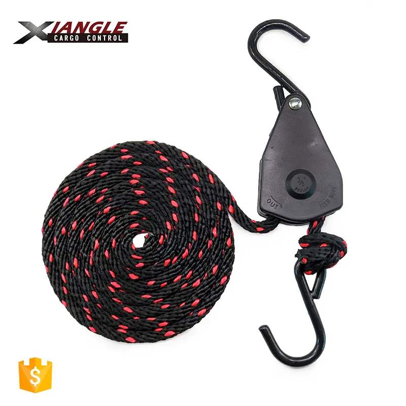 Rope Ratchet Hanager 3/8" 15ft Block and Tackle Ratchet Tie Down Rope Hotiest Pulley 250lb Weight Capacity