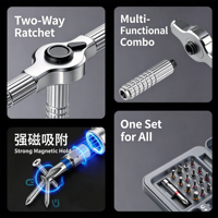 Kit Obeng Ratchet 42in1 dengan Gagang T-Tipe yang Dapat Disesuaikan, Bit Magnetik, Alat Perbaikan Tangan Serbaguna untuk Proyek DIY di Rumah