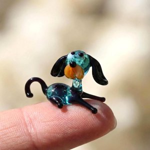Glass Dog Figurine Blue Black Mini Animal Decor Tabletop Vase <b>Desk</b> Accessory Contemporary Design Single Piece - Product Image 3
