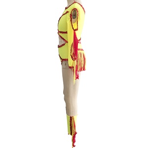 Leotardo de baile de Spandex amarillo, traje de baile de lentejuelas latinas para niños adultos, hombre primitivo salvaje, borla, puesta en escena, ropa de baile de Jazz - Product Image 2