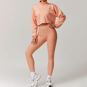 2025 Winter Half Zip Long Sleeve Casual Cropped Sports <strong>Jumper</strong> and High Waist Ribbed Yoga <strong>Leggings</strong> Nylon 2PCS Women's Active <strong>Wear</strong> - Product Image 2