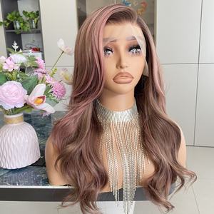 Perruque synthétique Carkira en dentelle transparente 13x4, brun chocolat avec reflets roses, aspect naturel, sans colle, résistante à la chaleur - Product Image 5