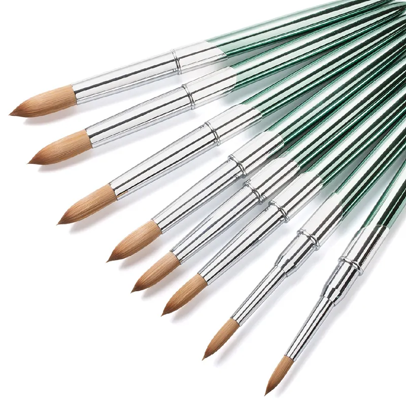 2022 Artificial Kolinsky Acrylic Brush  Aqua Green Round Nail Art Brush For Manicure With Metal Handle And Lid Included