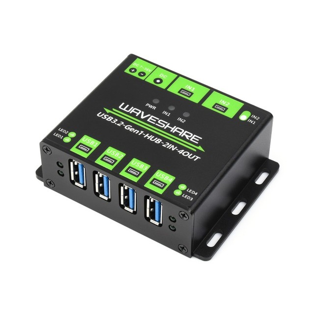 Waveshare Industrial Grade USB Hub Extending 4x USB 3.2 Ports Switchable Dual Hosts ESD Protection Multi Protections in Stock
