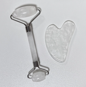 custom logo wholesale natural gem white crystal gua sha <b>jade</b> <b>roller</b> kit face massage products - Product Image 1