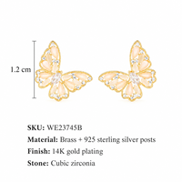 KAVNAR Boucles d'oreilles papillon zircon rose laiton doré or 14K brillantes