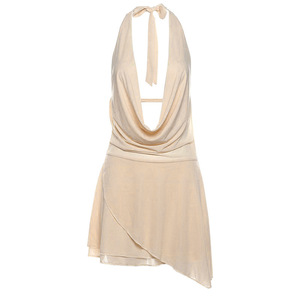 <span class=keywords><strong>Vestidos</strong></span> Casuales al por Mayor para Mujer, Estilo Europeo Americano, Color Sólido, Mini Vestido de Verano con Cuello Halter, Escote Profundo en V, Espalda Descubierta, Sexy y Asimétrico - Product Image 5