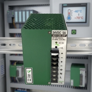 แหล่งจ่ายไฟแบบราง DIN 24v สำหรับระบบอัตโนมัติในอุตสาหกรรม -40~70 องศาเซลเซียส เสถียรภาพสูง แรงดันขาออก 24VDC ติดตั้งแบบราง DIN - Product Image 1