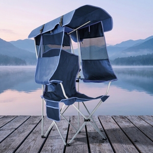 Chaise <span class=keywords><strong>de</strong></span> plage pliable avec <span class=keywords><strong>poche</strong></span> latérale, support pour pêche, camping, fêtes <span class=keywords><strong>de</strong></span> plein air, supporte 330 lb, avec auvent et porte-gobelet, pour jardin et extérieur - Product Image 1