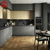Meuble de cuisine élégant gris foncé en mélamine, style moderne et luxueux, résistant à l'humidité, fabricant de meubles de cuisine modulaires en MDF