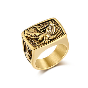 Anillo de águila para hombre, de acero dorado, diseño de águila calva americana, joyería de recuerdo - Product Image 5