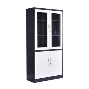 Armoire de classement en acier de haute qualité avec portes battantes en verre, meuble de rangement métallique, bibliothèque de bureau réglable - Product Image 1