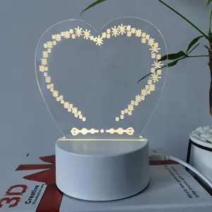 3D akrilik masaüstü toptan 3D gece led ışık lamba tabanı akrilik Ins tarzı akrilik LED kurulu ile lamba romantik gece lambası USB
