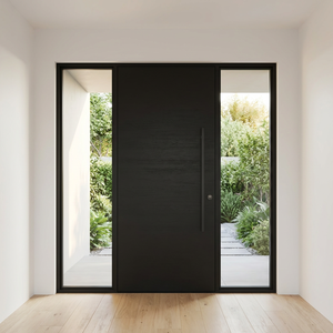 Porte d'entrée pivotante en bois massif résistante aux intempéries avec caméra et vitrine latérale en aluminium pour appartement professionnel - Product Image 2