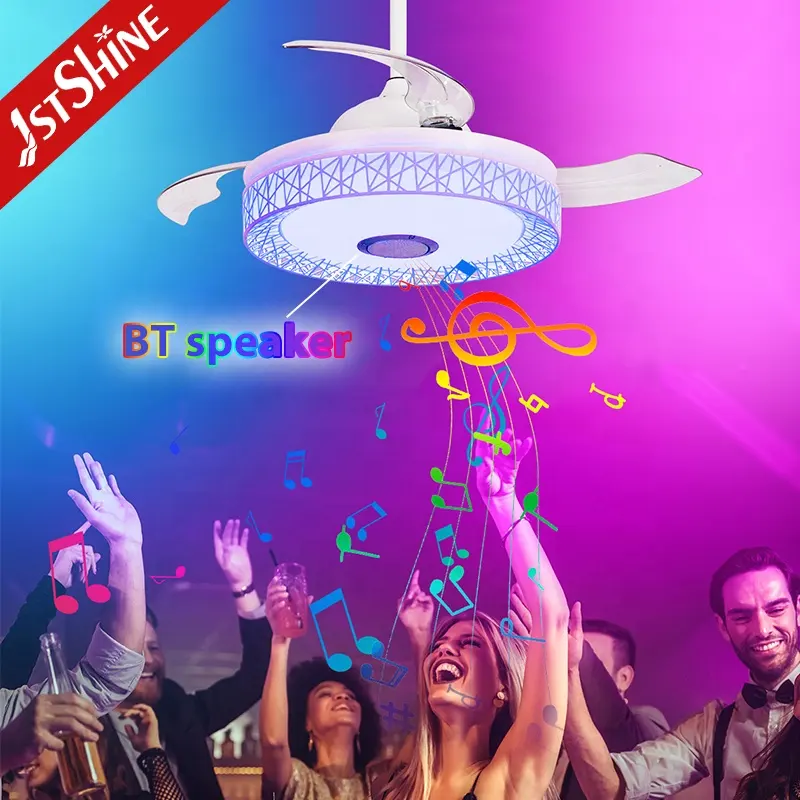 1stshine New Technology Products Ac Motor Retractable Blades Music Ceiling Fan With Speaker