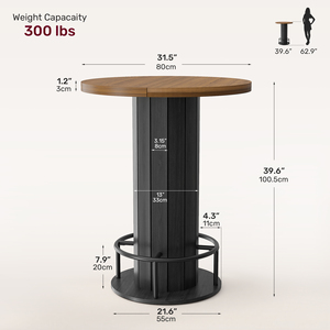 Modern <b>Bar</b> <b>Table</b> Thick Wood Grain Tabletop Single Pedestal Built-in Metal Footrest Home <b>Bar</b> Bistro Living Room Hotel - Product Image 6