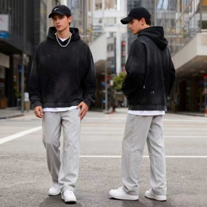 TKAN362D Winter New <b>style</b> vintage Distressed Design Men's Plus size Loose 100% Cotton keep warm <b>Sprayed</b> 3D Embroidery Hoodie - Product Image 1