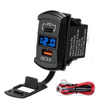 48W PD Tipe C & QC 3.0 Model Rocker Tahan Air Port Pengisian Daya USB Ganda 12-24V Garansi 1 Tahun Voltmeter Terpasang